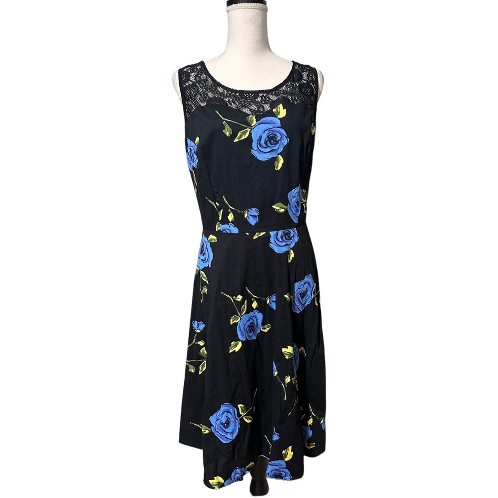 Lace shoulder blue rose swing dress